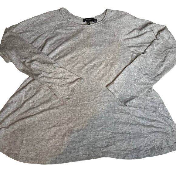 THEORY Swing Pullover Knit Modal Pima Cotton Grey Longsleeve Top Medium M - Picture 1 of 3